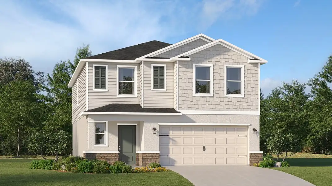 Front exterior of a new home in Crosswinds, Haines City, FL, highlighting curb appeal (Image 1). Front exterior of a new home in Crosswinds, Haines City, FL, highlighting curb appeal (Image 1).