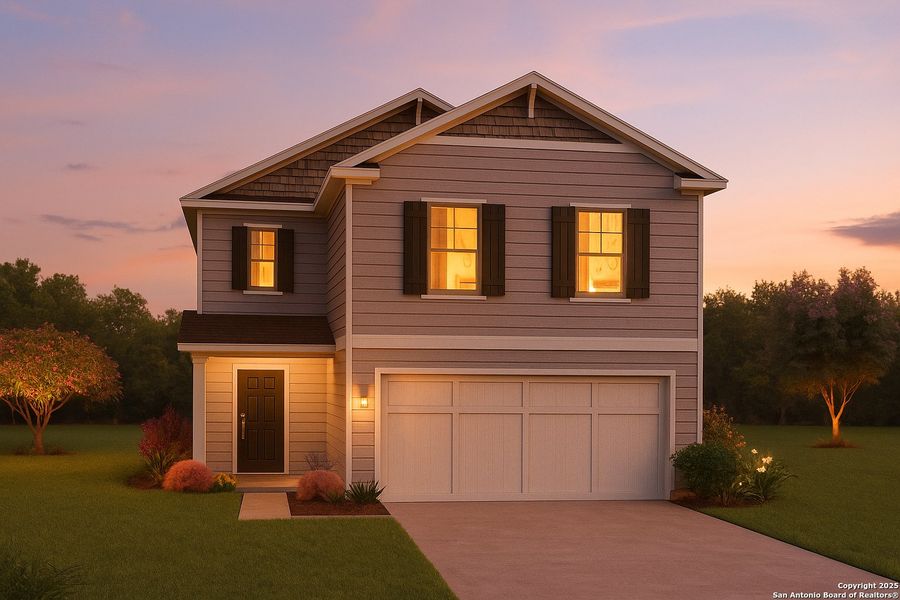 Front exterior of a new home in Fairway Crossing 40s, San Antonio, TX, highlighting curb appeal (Image 1). Front exterior of a new home in Fairway Crossing 40s, San Antonio, TX, highlighting curb appeal (Image 1).