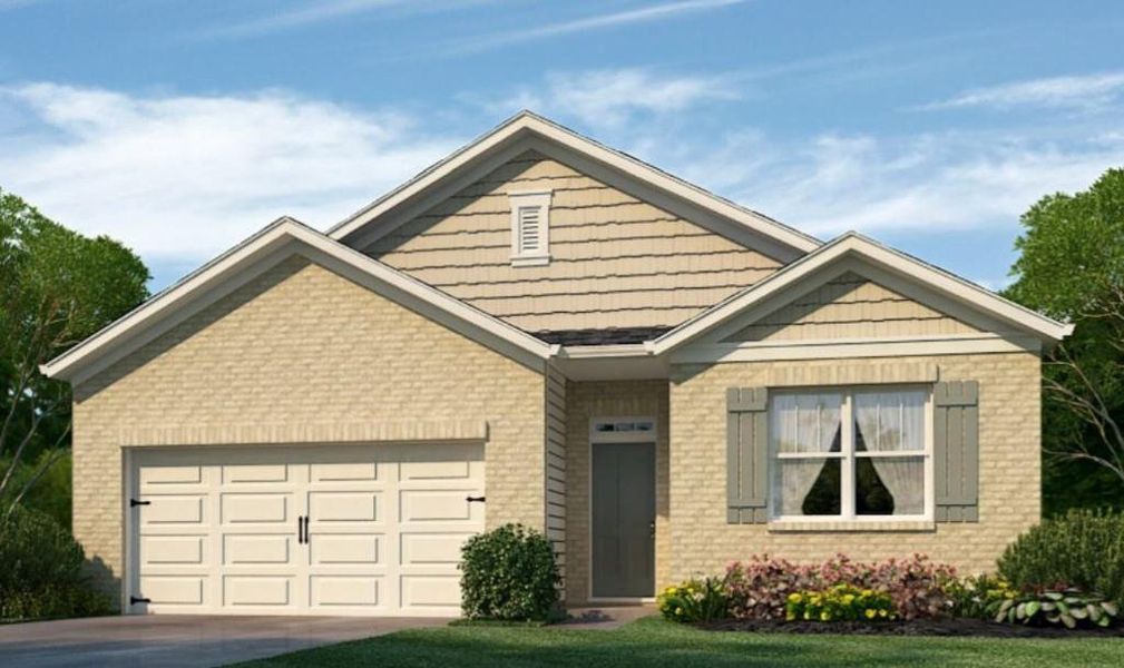 Front exterior of a new home in Northwoods at Mirror Lake, Villa Rica, GA, highlighting curb appeal (Image 1).