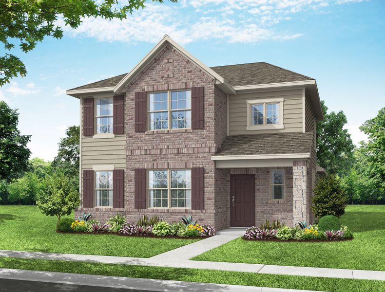 Representative exterior photo of a completed home built from the Harwood by Impression Homes in Heartland, Heartland, TX (Image 2). Representative exterior photo of a completed home built from the Harwood by Impression Homes in Heartland, Heartland, TX (Image 2).