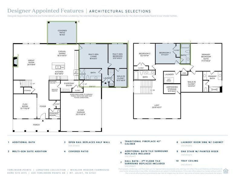 2D floor plan layout of this home in Tomlinson Pointe - Longford Collection, Mount Juliet, TN (Image 4).