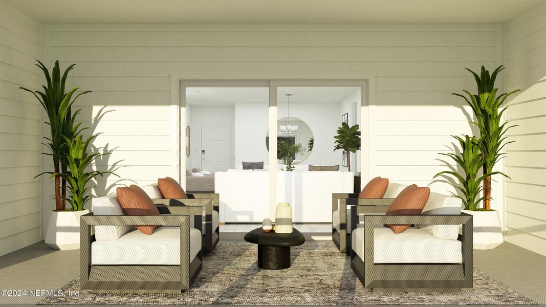 Exterior details and patio area of a home in Silver Falls Single Family at SilverLeaf, St. Augustine (Image 3).