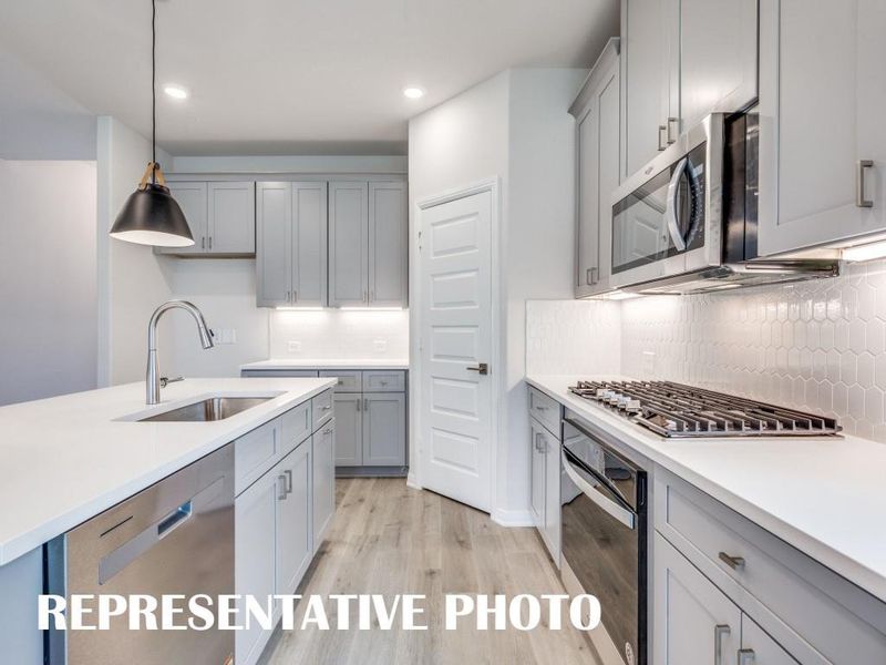 Beautiful cabinetry, lovely backsplash, gorgeous countertops, stainless appliances....what more could you ask for in your dream kitchen?  REPRESENTATIVE PHOTO
