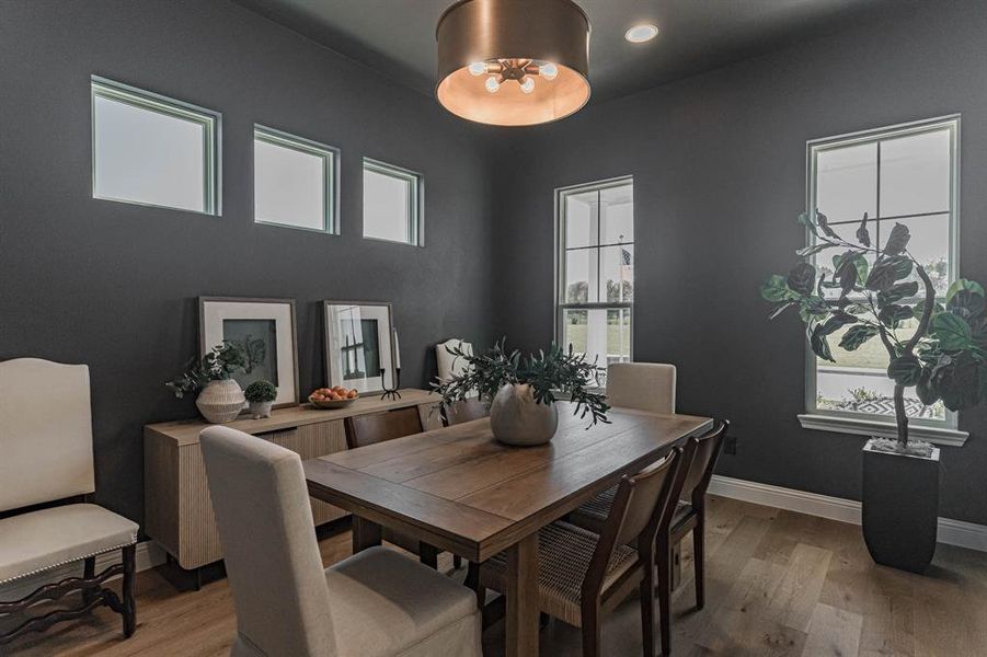 Dining space with a healthy amount of sunlight and wood-type flooring