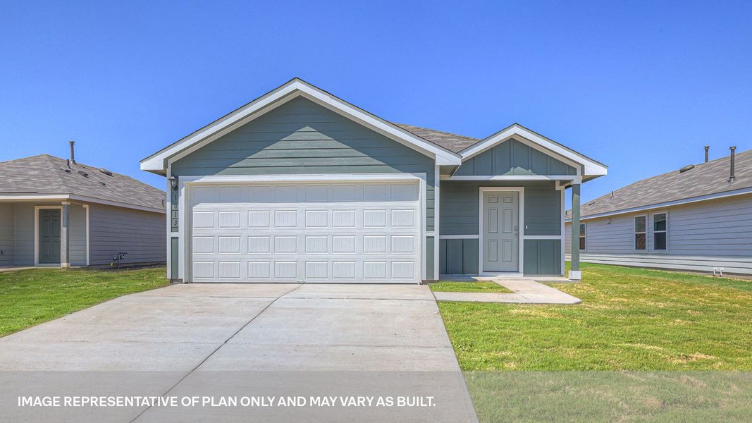 Front exterior of a new home in Sunset Oaks, Maxwell, TX, highlighting curb appeal (Image 2). Front exterior of a new home in Sunset Oaks, Maxwell, TX, highlighting curb appeal (Image 2).