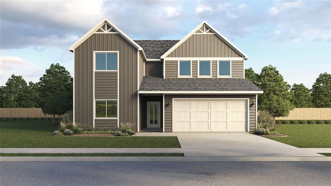 View of front of home featuring concrete driveway, a garage, board and batten siding, and a shingled roof View of front of home featuring concrete driveway, a garage, board and batten siding, and a shingled roof