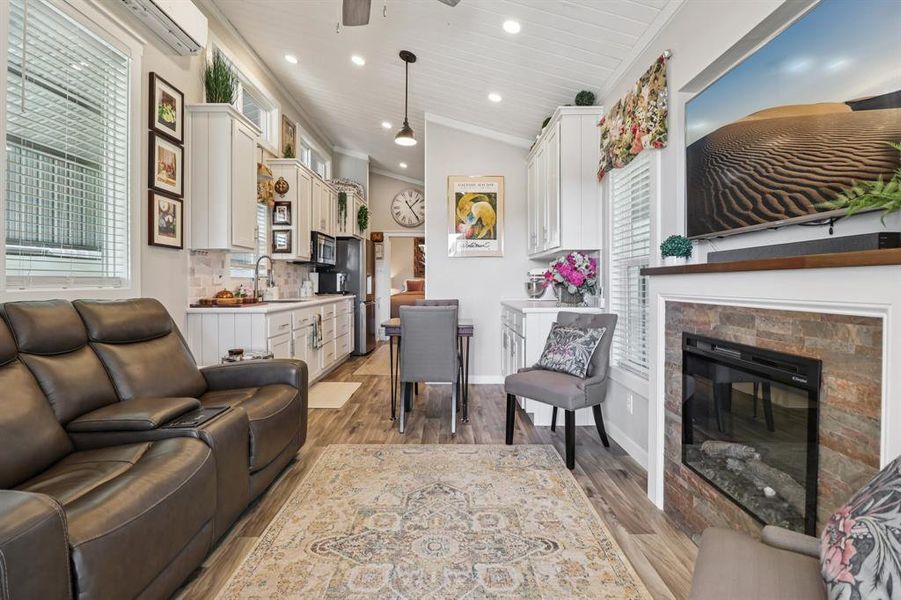 Front living room with electric fireplace Front living room with electric fireplace