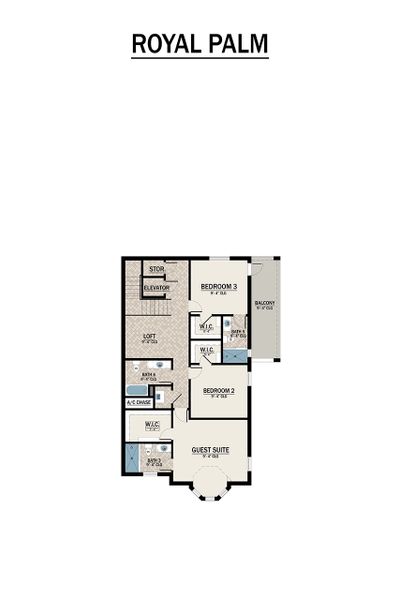 2D floor plan layout for the Royal Palm by Medallion Home in Aqua Single Family Homes, Bradenton, FL (Image 3).