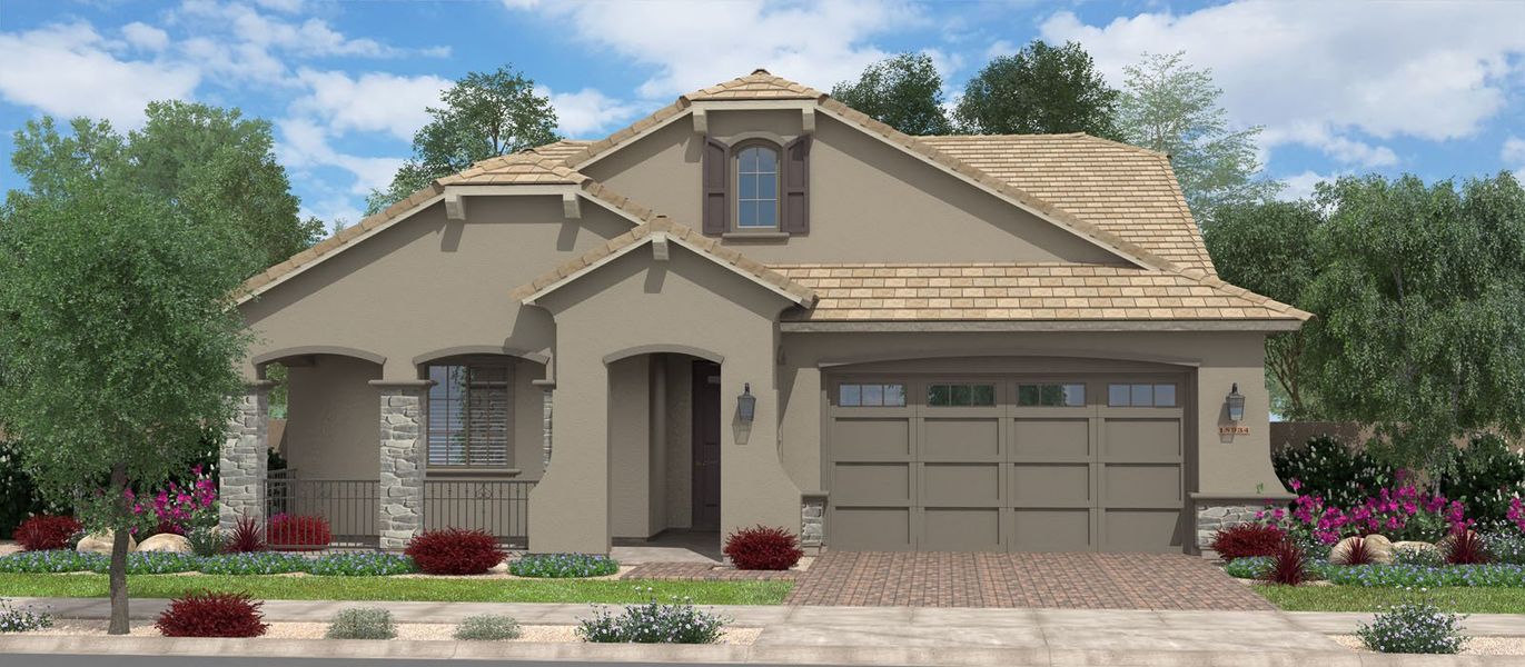 Representative exterior photo of a completed home built from the Live Oak w/Loft by Fulton Homes in Groves at Barney Farms, Queen Creek, AZ (Image 6).