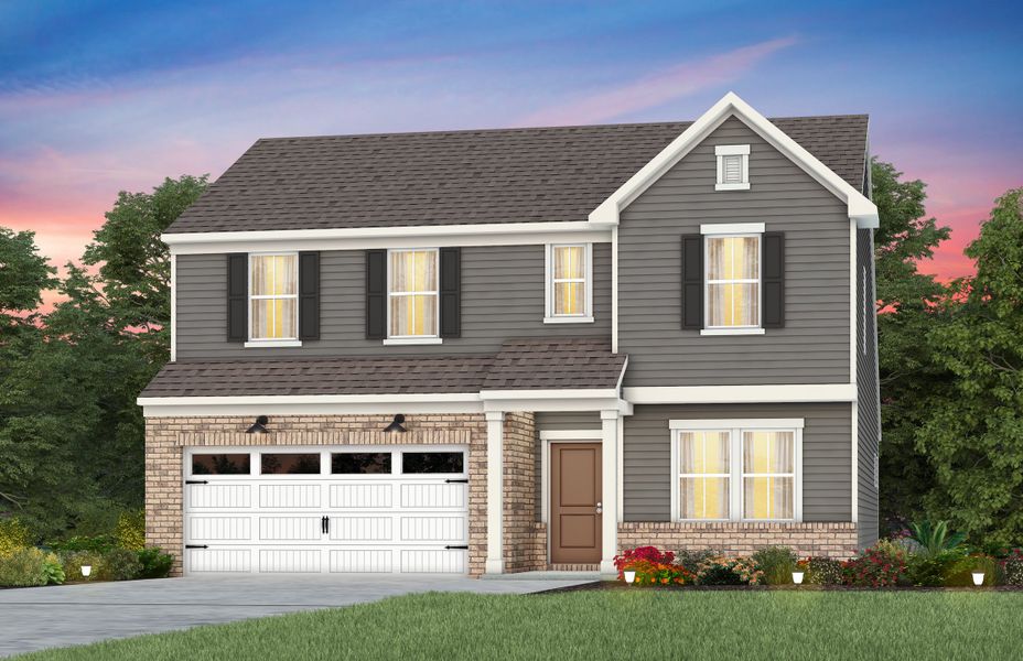 Front exterior of a new home in Riverstone, Monroe, NC, highlighting curb appeal (Image 15). Front exterior of a new home in Riverstone, Monroe, NC, highlighting curb appeal (Image 15).