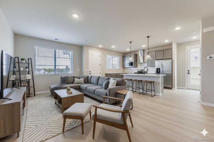 virtually staged: living room / kitchen