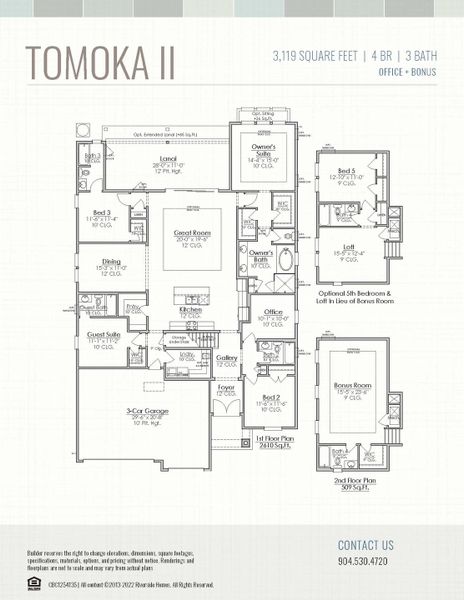 2D floor plan layout for the Tomoka by Riverside Homes in Hidden Creek at SilverLeaf Phase 1, St. Augustine, FL (Image 7).