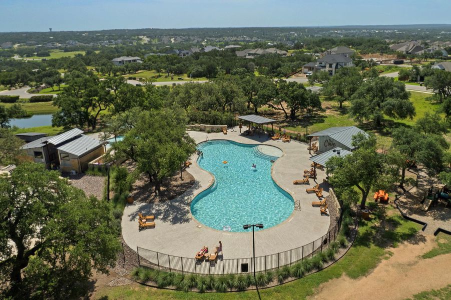 Bird's eye view of a pool area Bird's eye view of a pool area