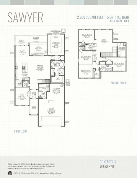 2D floor plan layout for the Sawyer by Riverside Homes in Mariposa at EverRange, Jacksonville, FL (Image 6).