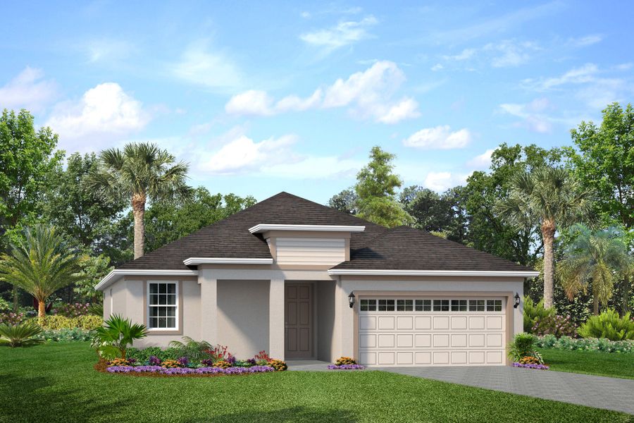 Representative exterior photo of a completed home built from the Margate II by Park Square Residential in Marisol Pointe at MiraBay, Apollo Beach, FL (Image 12).