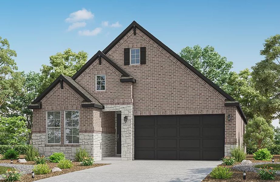 Front exterior of a new home in Towne Lake, Cypress, TX, highlighting curb appeal (Image 1). Front exterior of a new home in Towne Lake, Cypress, TX, highlighting curb appeal (Image 1).