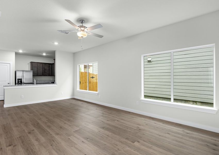The family room sits right off of the kitchen.