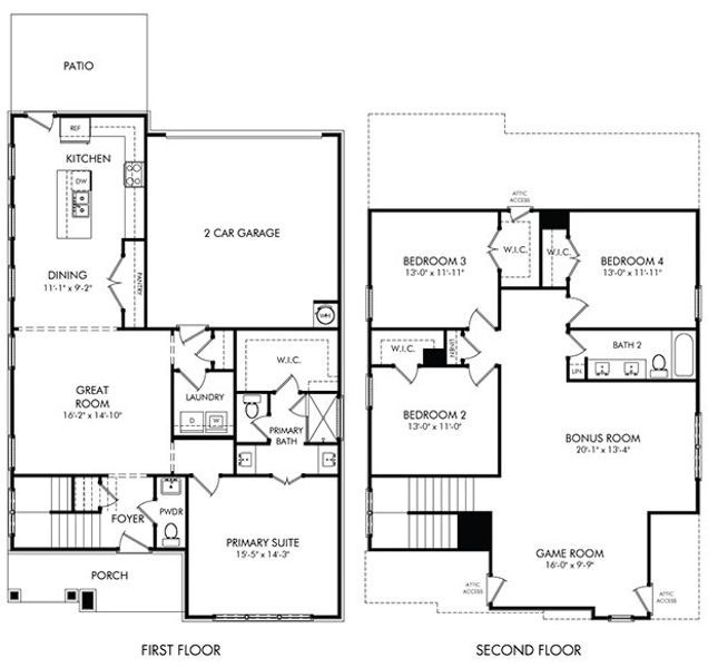 2D floor plan layout for the Owen by Meritage Homes in Hyde's Landing, Nashville, TN (Image 2).