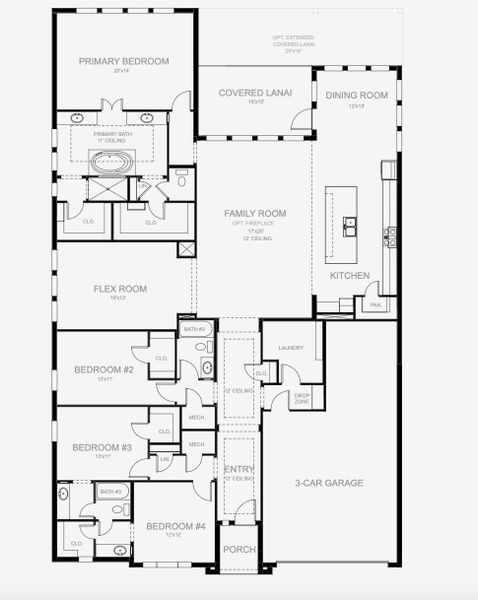 2D floor plan layout for the 2968F by Perry Homes in Southern Hills 65', Brooksville, FL (Image 3). 2D floor plan layout for the 2968F by Perry Homes in Southern Hills 65', Brooksville, FL (Image 3).
