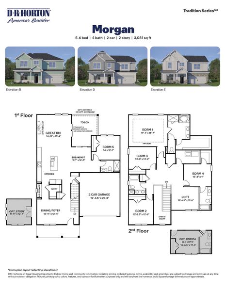 2D floor plan layout for the Morgan by D.R. Horton in Kalas Falls, Wake Forest, NC (Image 3).