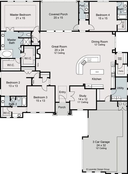2D floor plan layout for the Calais by Sitterle Homes in Enchanted Bluff, Garden Ridge, TX (Image 3).