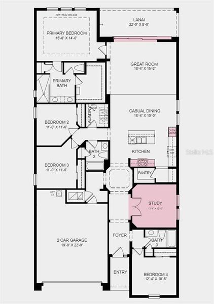 Main Floor Plan - Structural options added include: gourmet kitchen, study in place of a flex room, pocket sliding door, and outdoor kitchen rough in