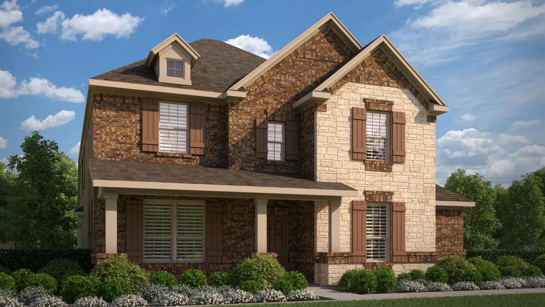 Front exterior of a new home in Redden Farms, Midlothian, TX, highlighting curb appeal (Image 1). Front exterior of a new home in Redden Farms, Midlothian, TX, highlighting curb appeal (Image 1).