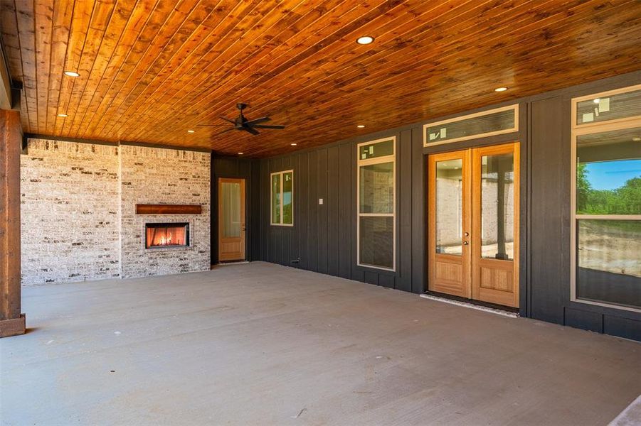Patio with fireplace and TV mount Patio with fireplace and TV mount