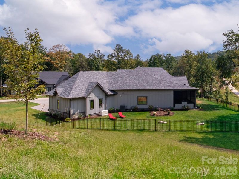 Fenced backyard - black powder coated aluminum  fence
