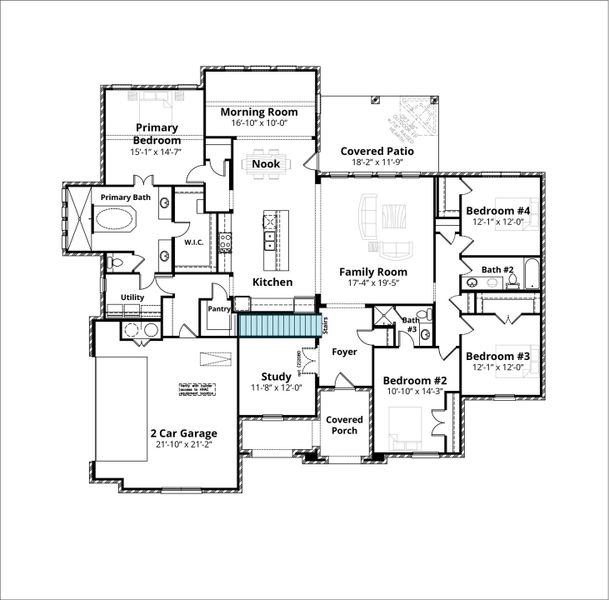 2D floor plan layout for the Barcelona by John Houston Homes in Waterfall Ranch, Waxahachie, TX (Image 3).