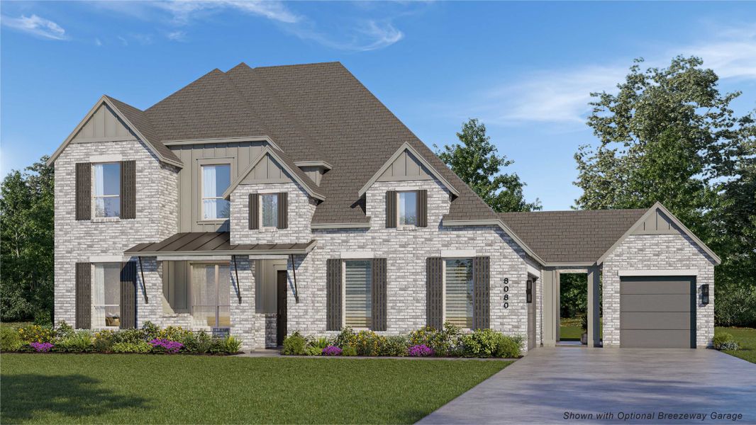 Representative exterior photo of a completed home built from the Foxleigh G Plan by Highland Homes in Canyon Creek Estates, Sherman, TX (Image 2). Representative exterior photo of a completed home built from the Foxleigh G Plan by Highland Homes in Canyon Creek Estates, Sherman, TX (Image 2).