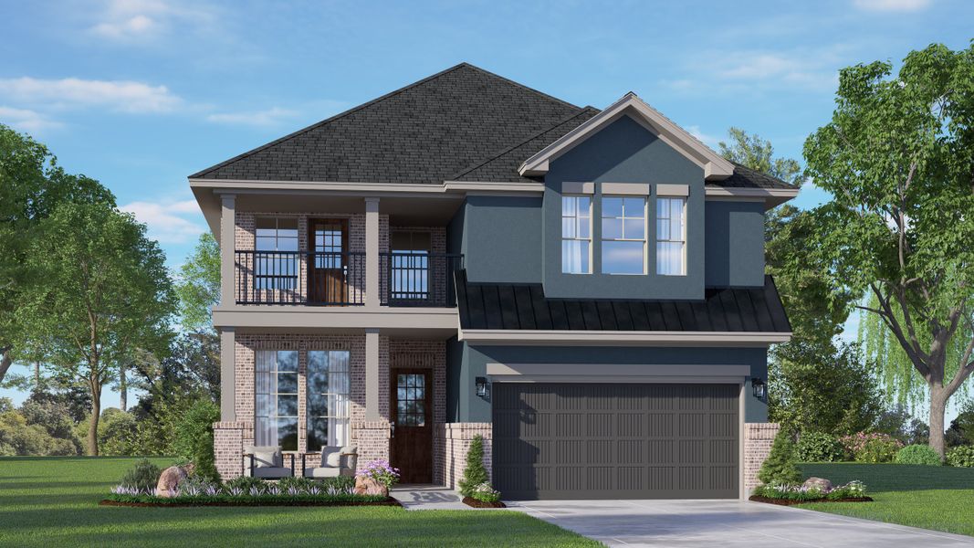 Front exterior of a new home in Brookewater, Rosenberg, TX, highlighting curb appeal (Image 16).