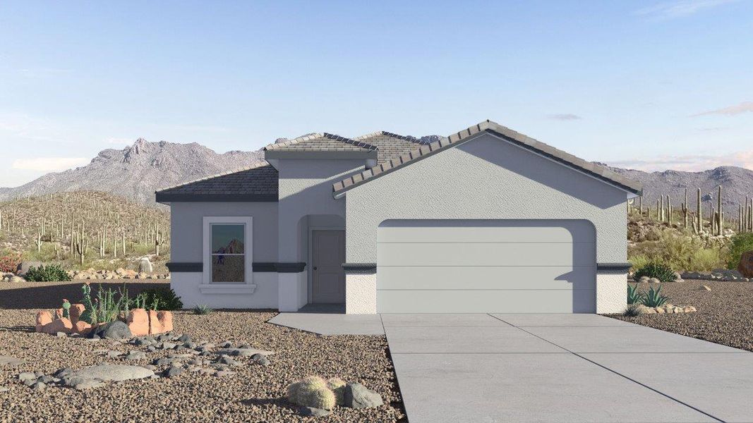 Representative exterior photo of a completed home built from the Dalton by D.R. Horton in Barnett Village, Marana, AZ (Image 1).