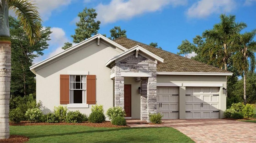 Front exterior of a new home in Knightsbridge, Kissimmee, FL, highlighting curb appeal (Image 1). Front exterior of a new home in Knightsbridge, Kissimmee, FL, highlighting curb appeal (Image 1).