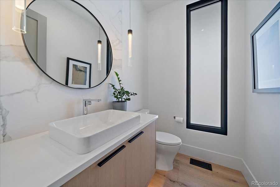 Powder Room with White Oak Cabinets