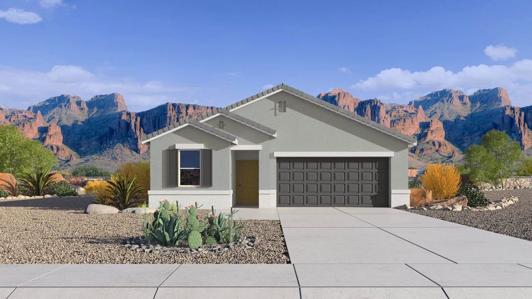 Representative exterior photo of a completed home built from the Swan by D.R. Horton in Magma Ranch Vistas, Florence, AZ (Image 1).