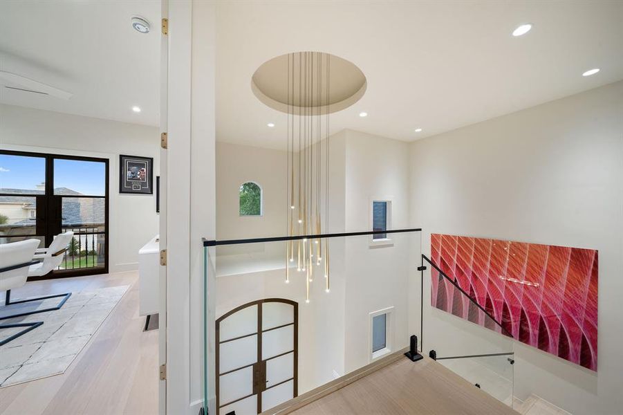 Another glimpse of the breathtaking chandelier in the entry from Arteriors.