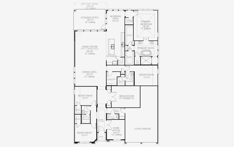 2D floor plan layout for the 3112W by Perry Homes in Talon Hills 60'/70', Fort Worth, TX (Image 4). 2D floor plan layout for the 3112W by Perry Homes in Talon Hills 60'/70', Fort Worth, TX (Image 4).