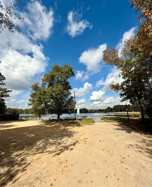 Parking area near boat ramp.