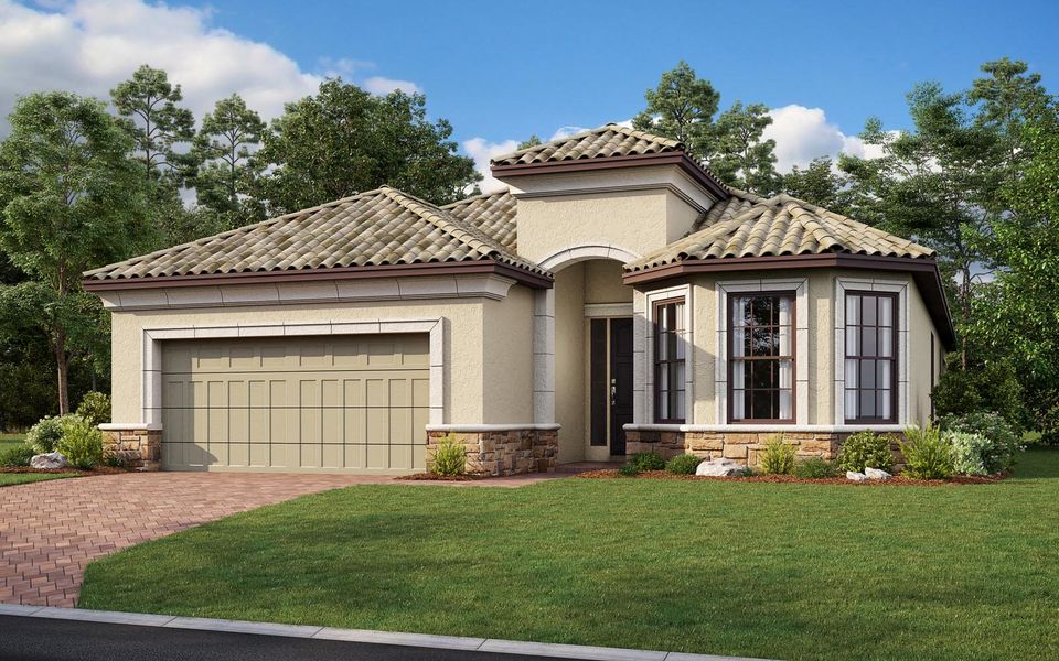 Front exterior of a new home in Esplanade by the Islands, Naples, FL, highlighting curb appeal (Image 1). Front exterior of a new home in Esplanade by the Islands, Naples, FL, highlighting curb appeal (Image 1).