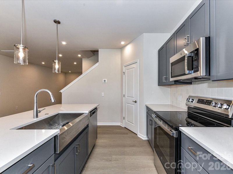 Large kitchen sink on the island