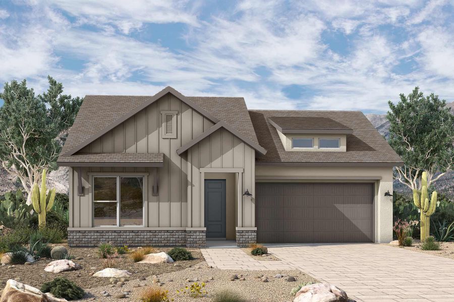 Representative exterior photo of a completed home built from the The Casswell by David Weekley Homes in Tavolo at Soleo, San Tan Valley, AZ (Image 2). Representative exterior photo of a completed home built from the The Casswell by David Weekley Homes in Tavolo at Soleo, San Tan Valley, AZ (Image 2).