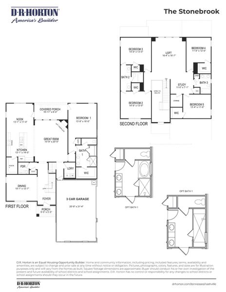 2D floor plan layout for the STONEBROOK  II by D.R. Horton in Pottsview, Smyrna, TN (Image 3).