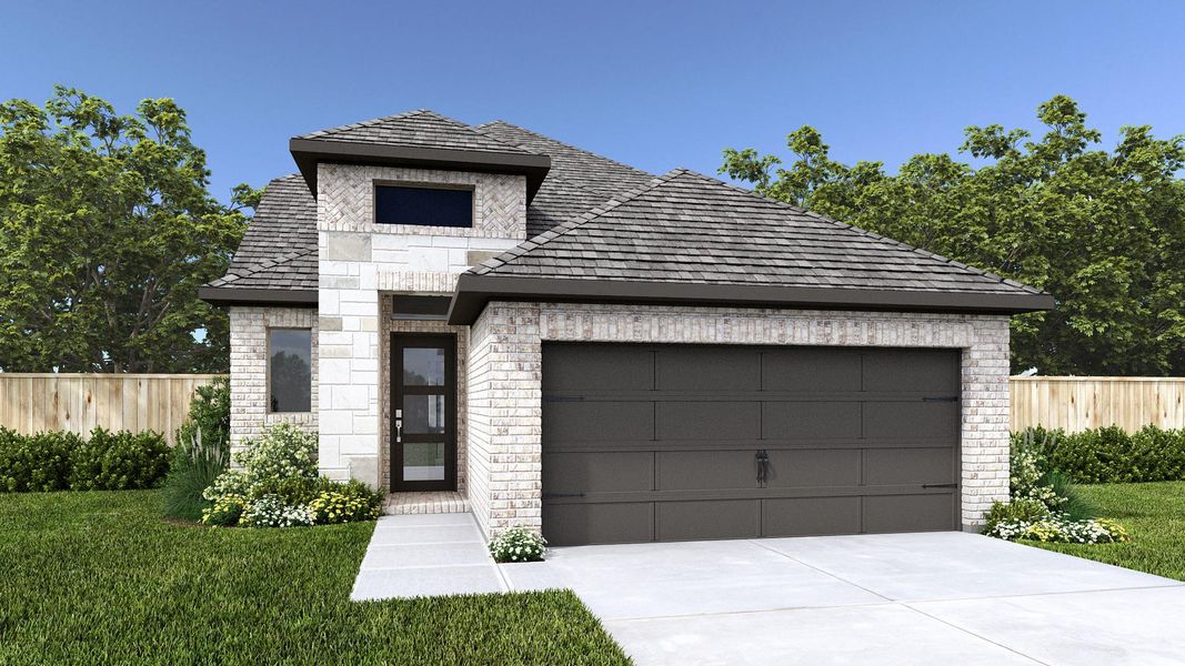 Front exterior of a new home in Candela South, Richmond, TX, highlighting curb appeal (Image 1). Front exterior of a new home in Candela South, Richmond, TX, highlighting curb appeal (Image 1).