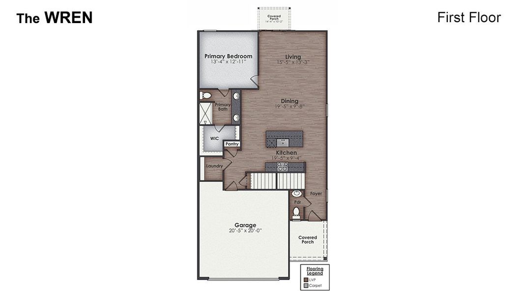 2D floor plan layout for the Wren by D.R. Horton in Indigo Preserve, Leland, NC (Image 24).