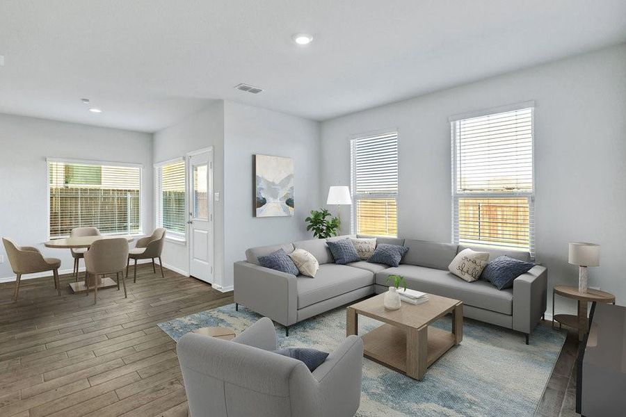 Large living room is perfect for hanging out and is open to kitchen. Large living room is perfect for hanging out and is open to kitchen.