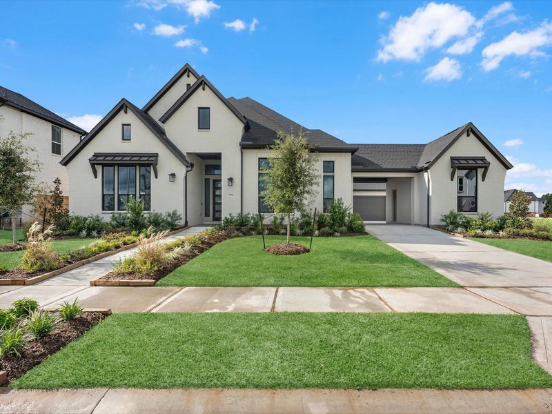 Front exterior of a new home in Sienna 80′, Missouri City, TX, highlighting curb appeal (Image 16).