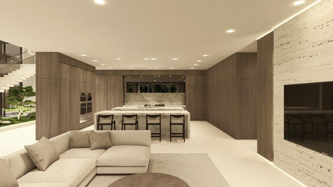 Living area and kitchen