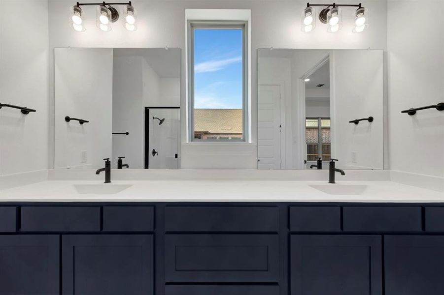 Full bath featuring double vanity
