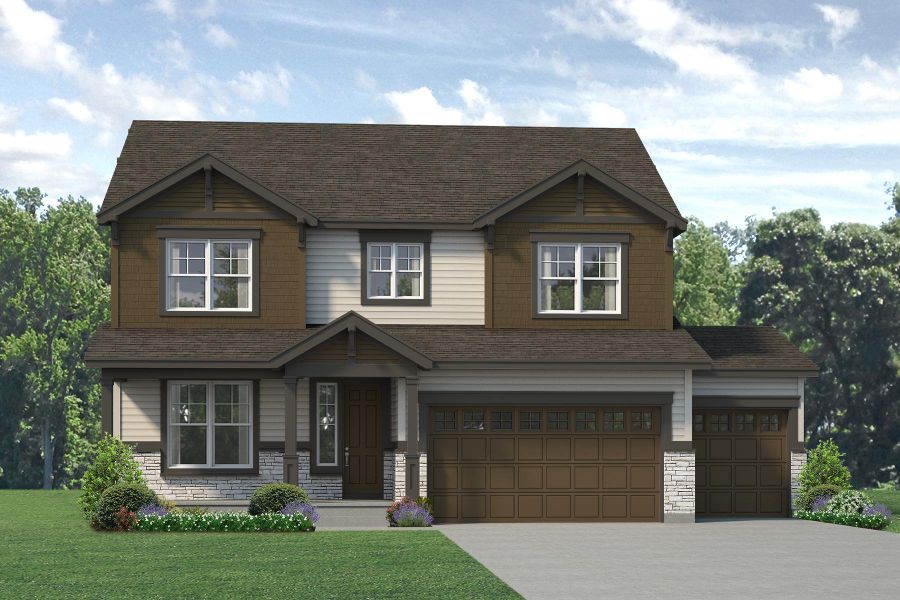 Representative exterior photo of a completed home built from the Gunnison by Risewell Homes in Highlands Preserve, Mead, CO (Image 7).